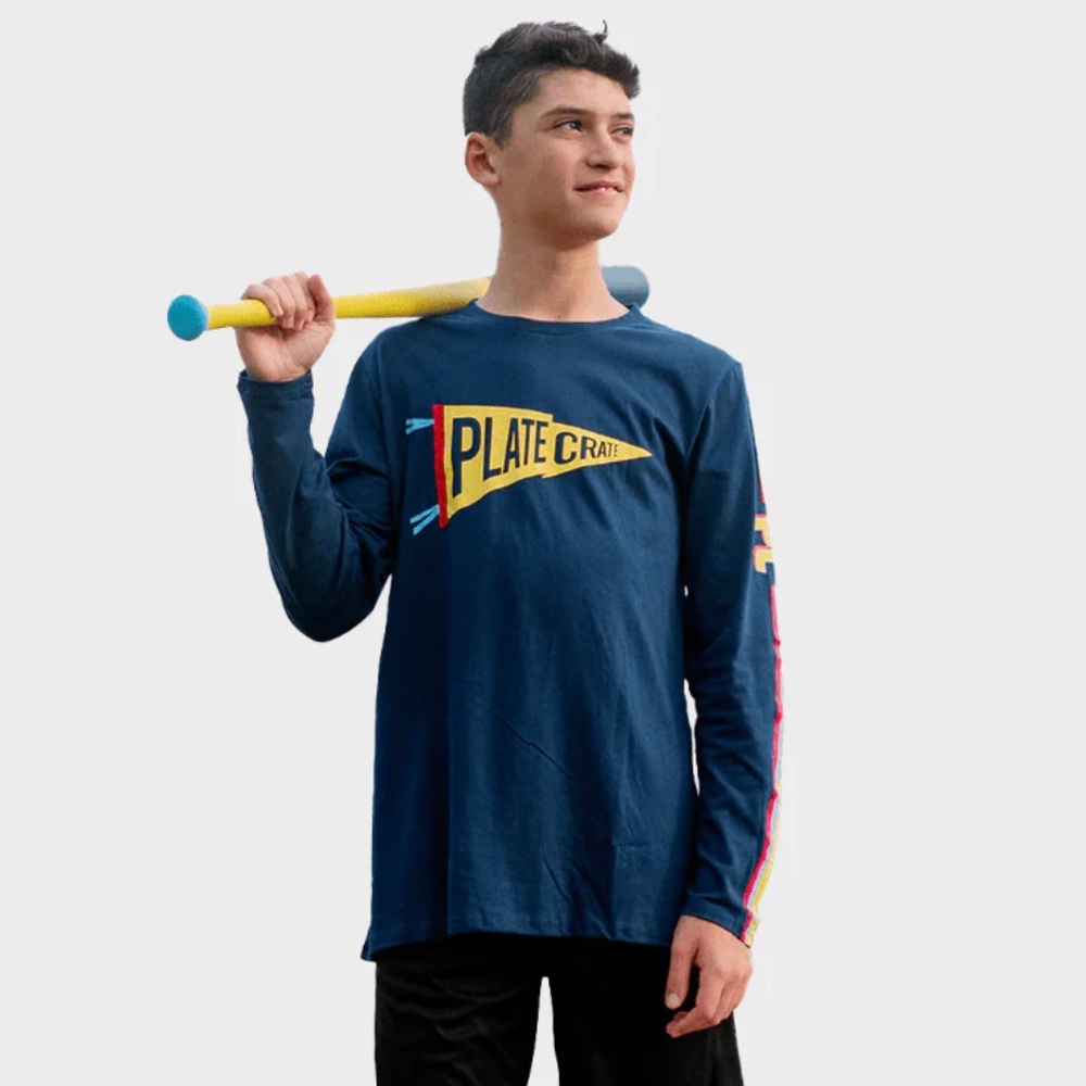 Plate Crate Baseball Boys Pennant Long Sleeve Tee  | Size YL